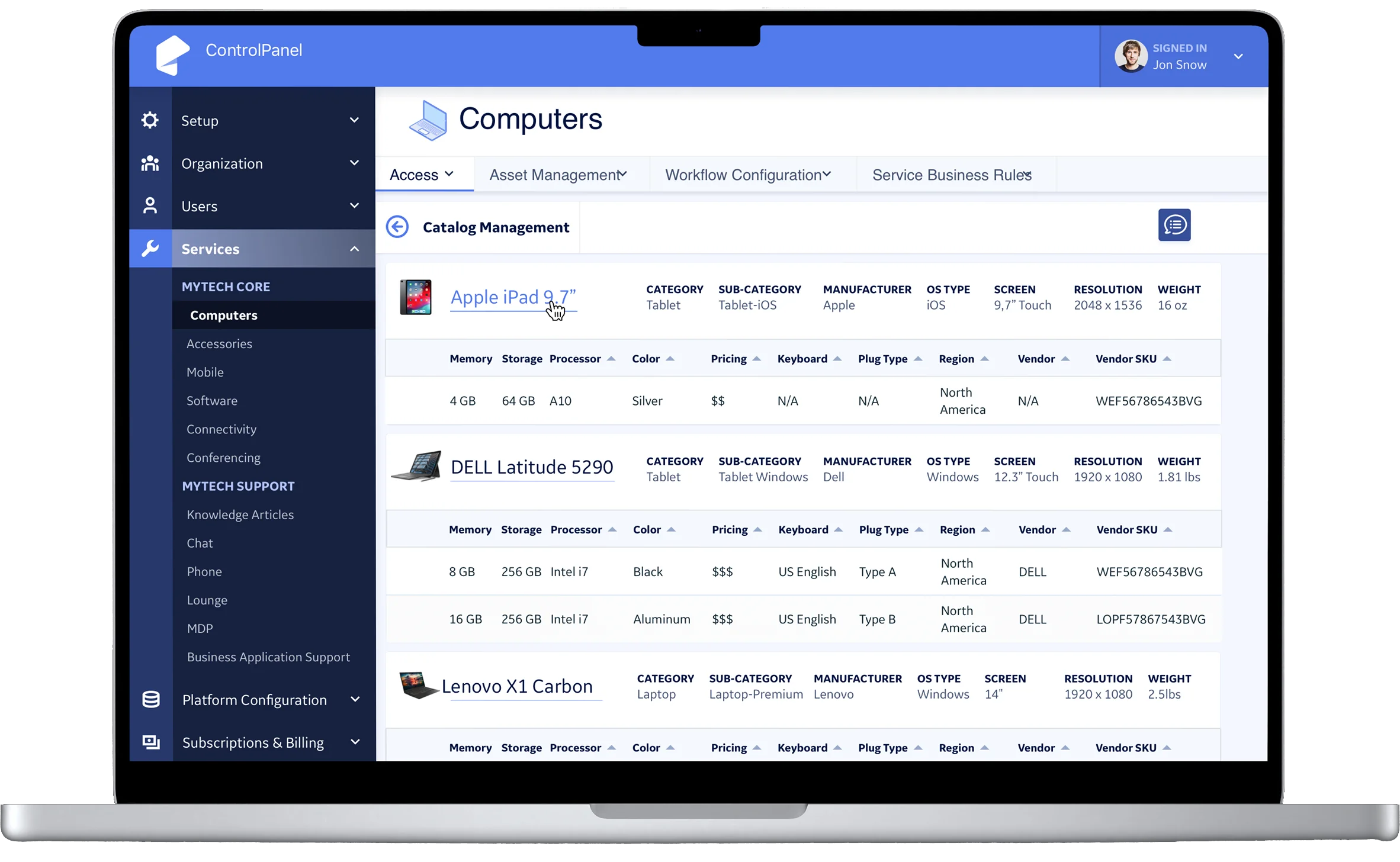 MyTech — Catalog Management Computers